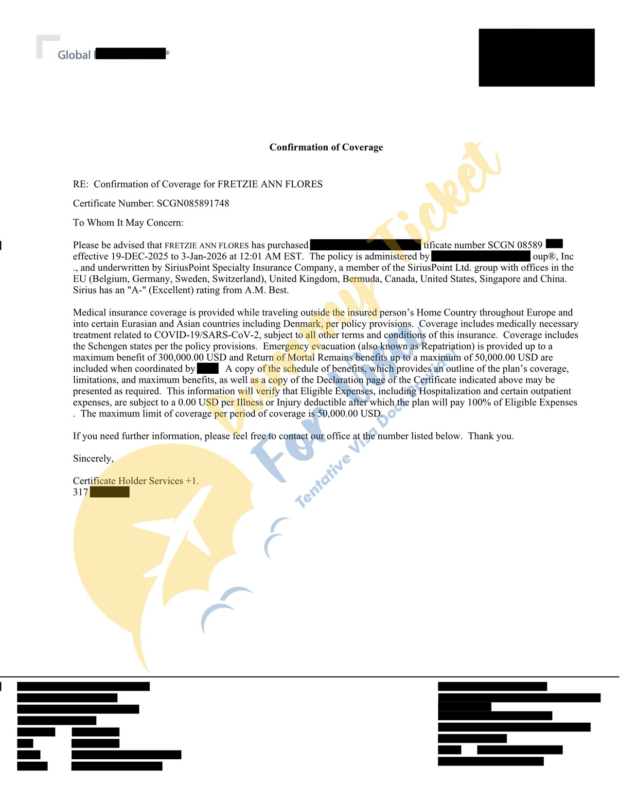 Travel Insurance Sample Page 2
